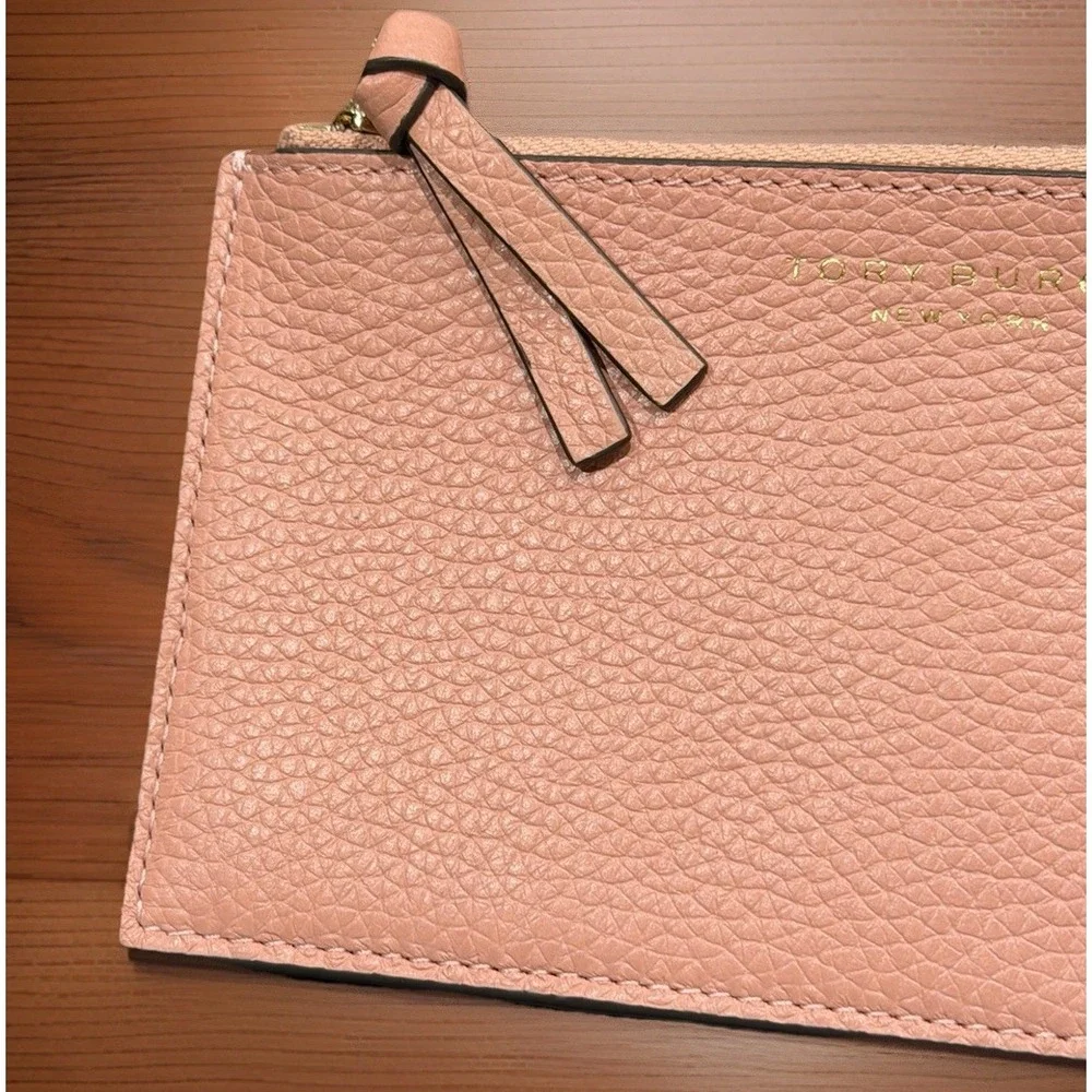 Tory Burch Women's Pink Pebbled Thea Flat Wallet Preppy Chic 7in X 4in